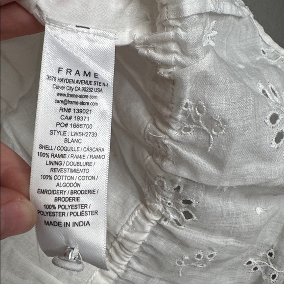 NEW Frame Ruffle-Front Eyelet Top White Raime Cotton Size XS Feminine Western - Picture 5 of 8
